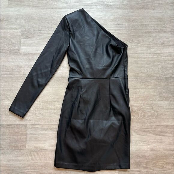 Express Black Leather Dress One Shoulder Mini Dress Size XS - Picture 5 of 6